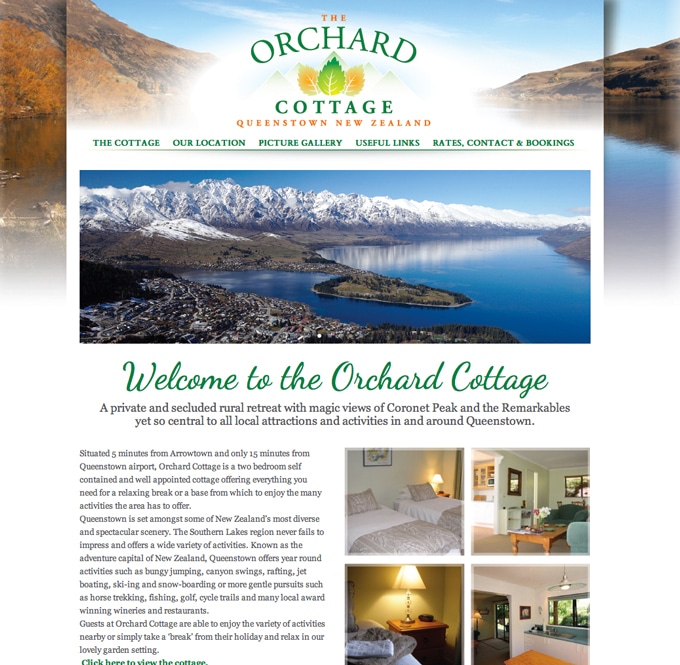 The Orchard Cottage Queenstown wordpress website