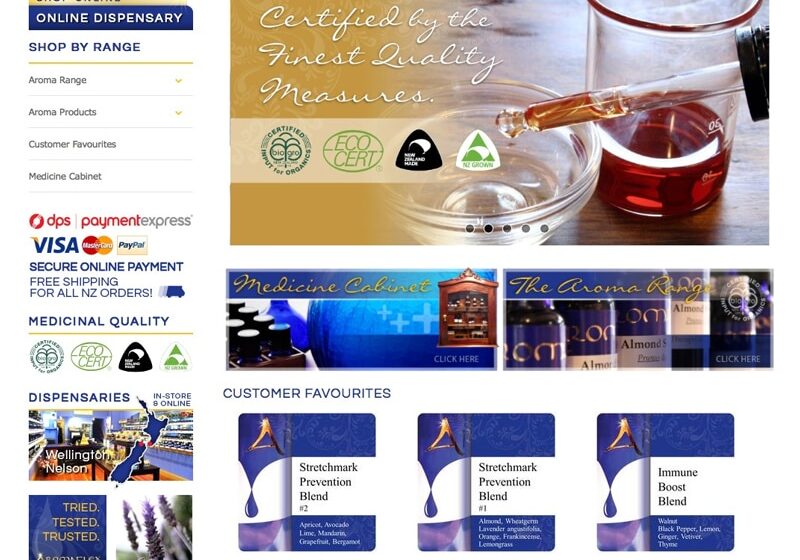 Aromaflex Nelson ecommerce home page