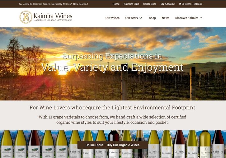Kaimira Wines Nelson website e-commerce sample